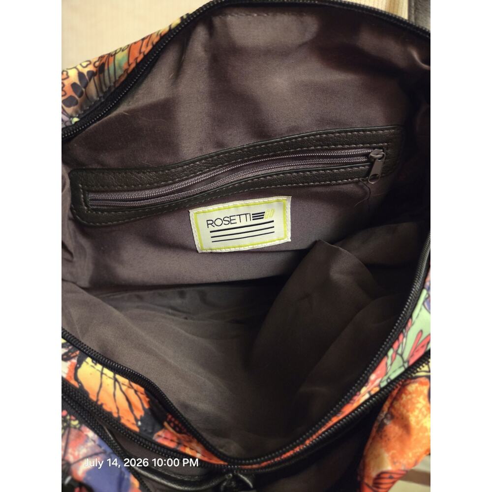 Rosetti Multicolor Butterfly Satchel Top Handle Bag Black Straps Zip Pockets - Picture 4 of 5
